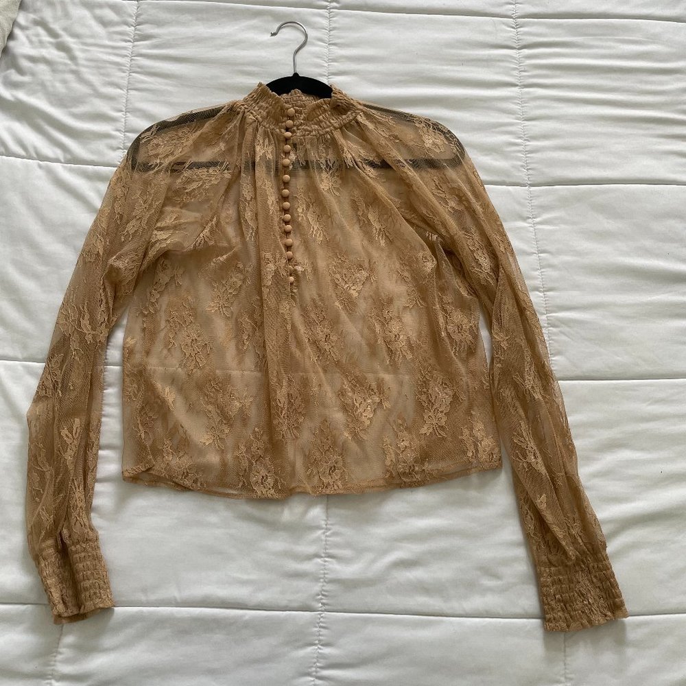 Nude / Tan sheer mesh floral detail top